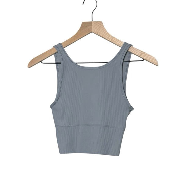 LULULEMON Power Pivot‎ Tank Ribbed Stretchy Light Grey Sleeveless Fitted Crop 2 - Picture 1 of 4
